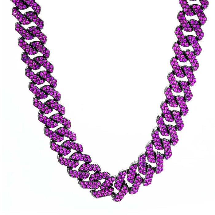 Purple Rhinestone Rhombus Prong Cuban Chain