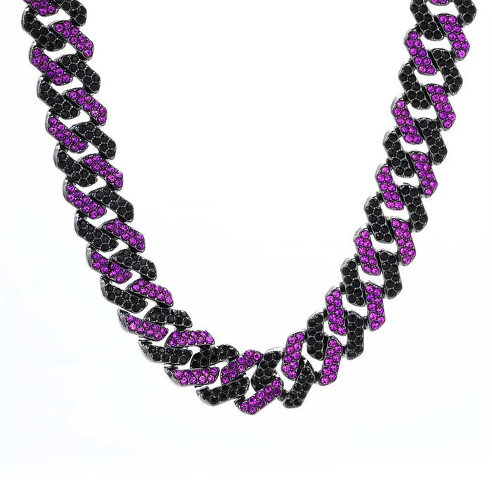 Purple Rhinestone Rhombus Prong Cuban Chain