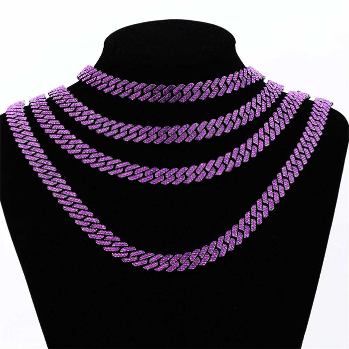 Purple Rhinestone Rhombus Prong Cuban Chain