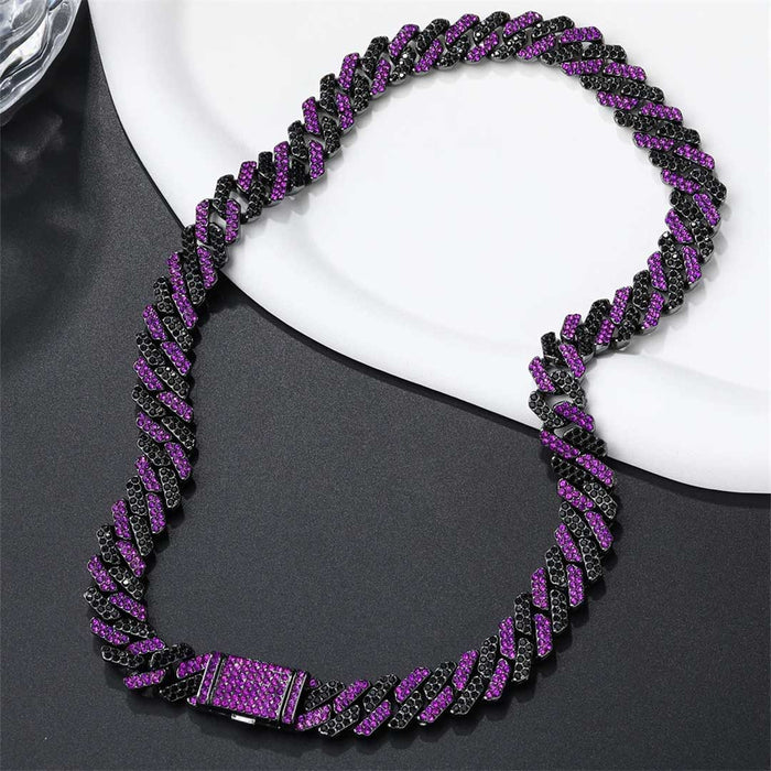 Purple Rhinestone Rhombus Prong Cuban Chain