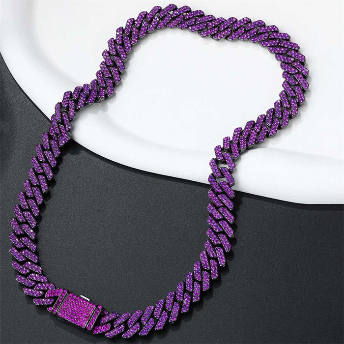 Purple Rhinestone Rhombus Prong Cuban Chain