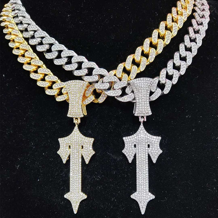 Iced Out Cross Sword Letter Cuban Chain