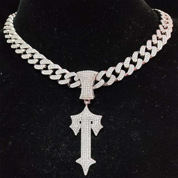 Iced Out Cross Sword Letter Cuban Chain