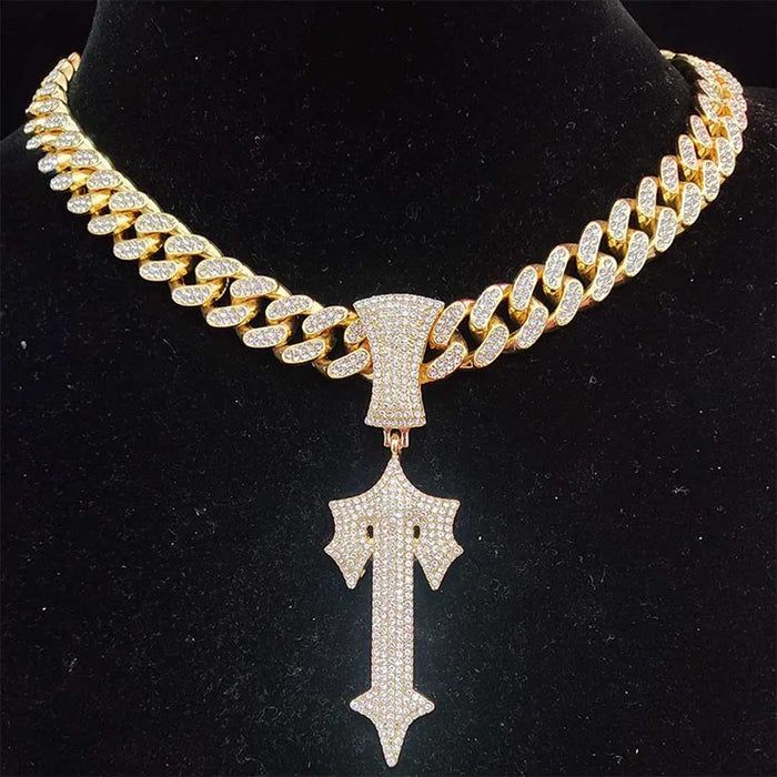 Iced Out Cross Sword Letter Cuban Chain