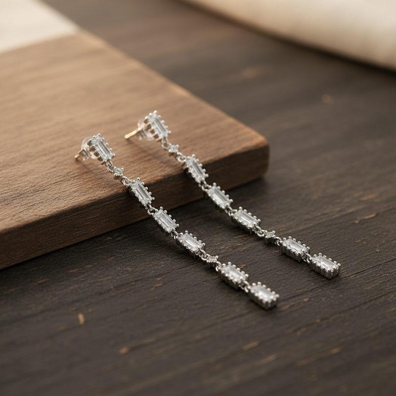 CZ Dangling Earrings – Sterling Silver 925, Minimalist Drop Earrings
