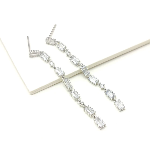 Cubic Zirconia Dangling Earrings Sterling Silver 925, side 