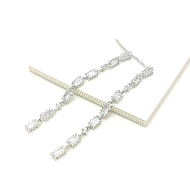 Cubic Zirconia Dangling Earrings Sterling Silver 925