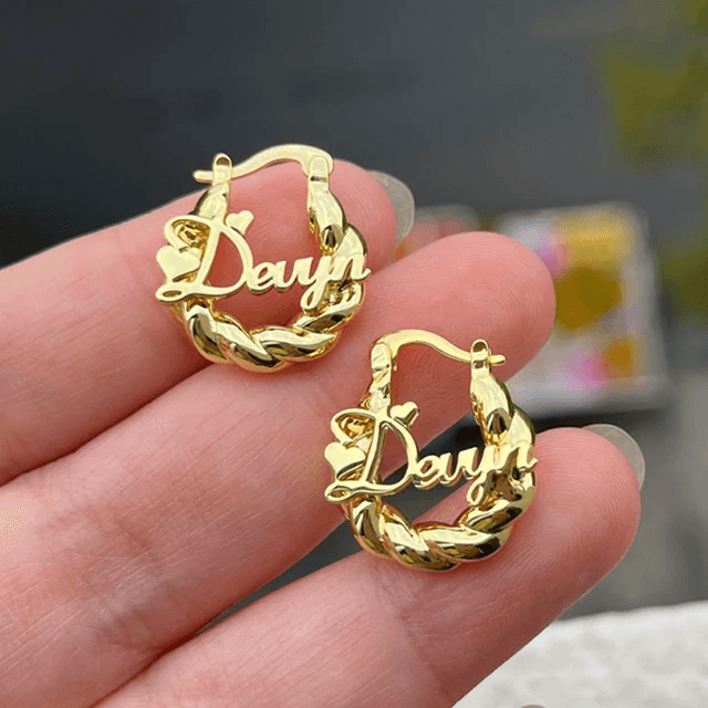 Custom Name Earring, Gold Plated Personalized Name Earring-Custom Name Necklace-Sairahaz Jewelers