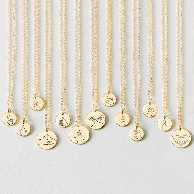 Necklace with Sign Language Symbols Sings Pendants-Personalized-Sairahaz Jewelers