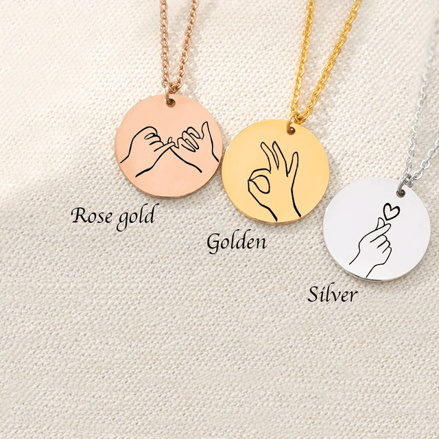 Necklace with Sign Language Symbols Sings Pendants-Personalized-Sairahaz Jewelers