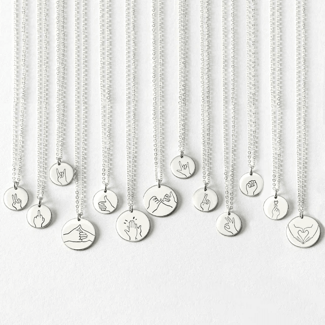 Necklace with Sign Language Symbols Sings Pendants-Personalized-Sairahaz Jewelers