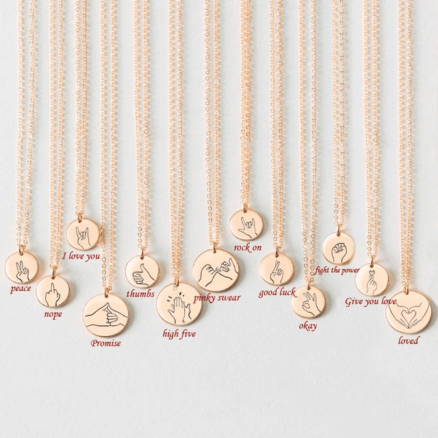 Necklace with Sign Language Symbols Sings Pendants-Personalized-Sairahaz Jewelers