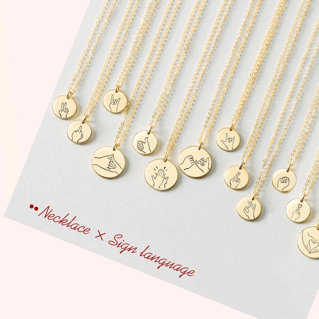 Necklace with Sign Language Symbols Sings Pendants-Personalized-Sairahaz Jewelers