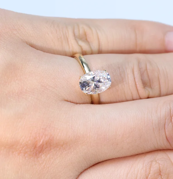 14k Gold 3 Carat Oval Moissanite Crushed Ice Cut Ring