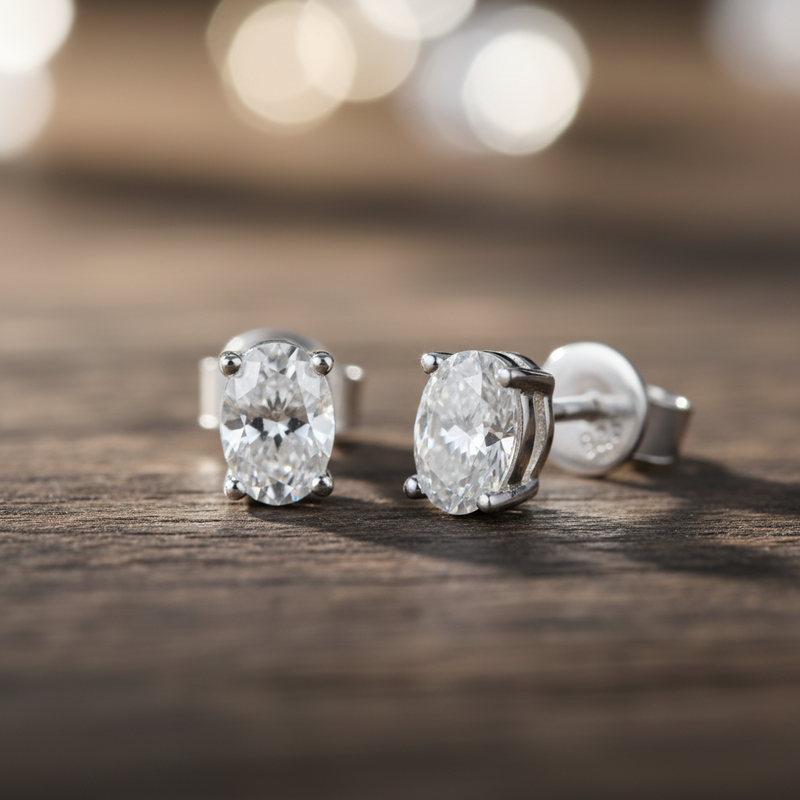Oval Cut Moissanite Stud Earrings – GRA Certified, 2.4 Carat