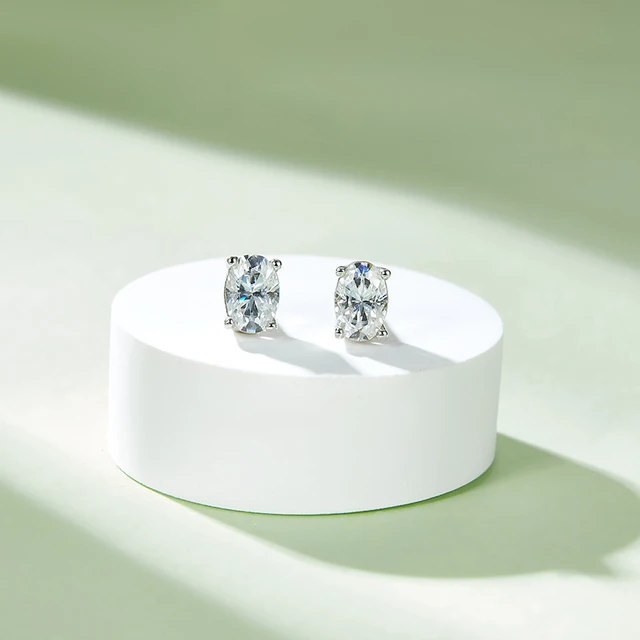 Oval Cut Moissanite Stud Earrings – GRA Certified, 2.4 Carat