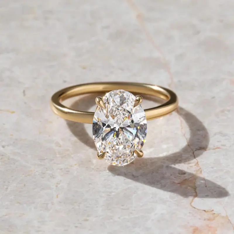 14k Gold 3 Carat Oval Moissanite Crushed Ice Cut Ring