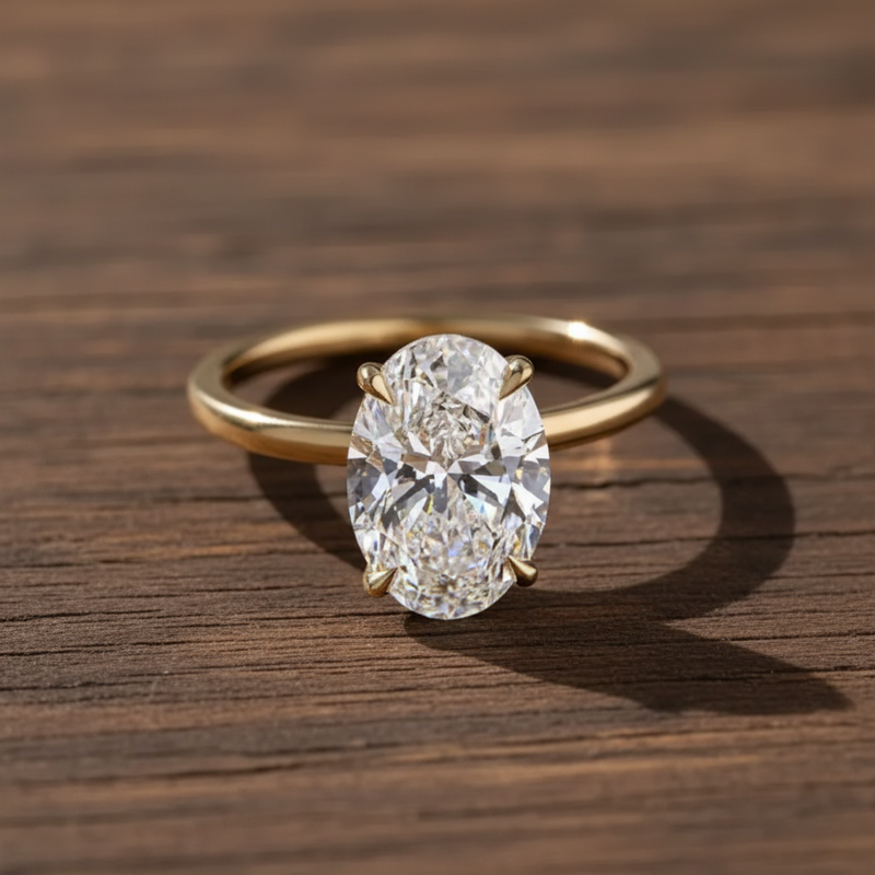 14k Gold 3 Carat Oval Moissanite Crushed Ice Cut Ring