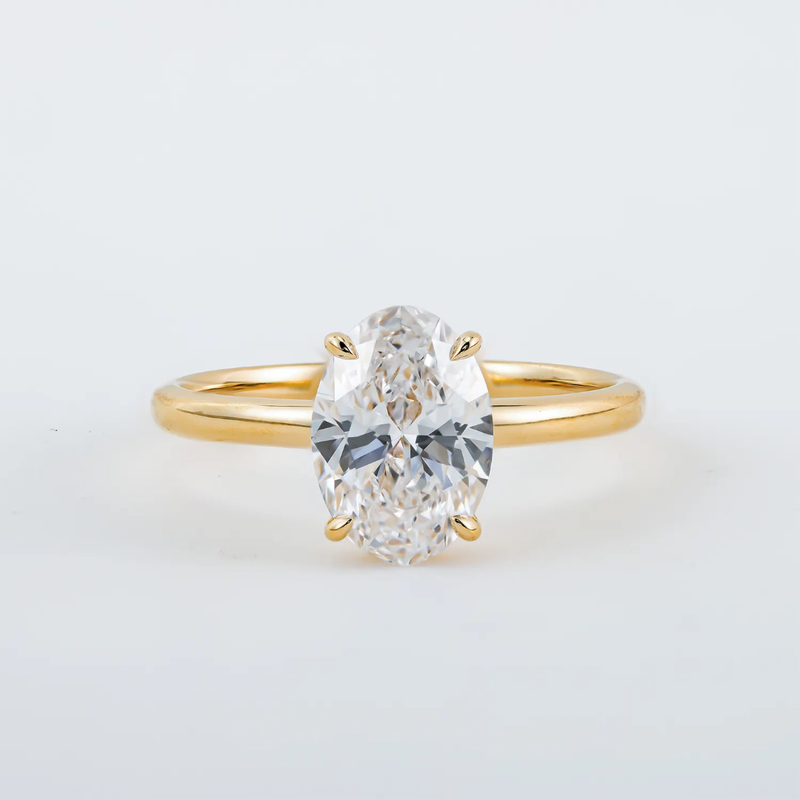 14k Gold 3 Carat Oval Moissanite Crushed Ice Cut Ring