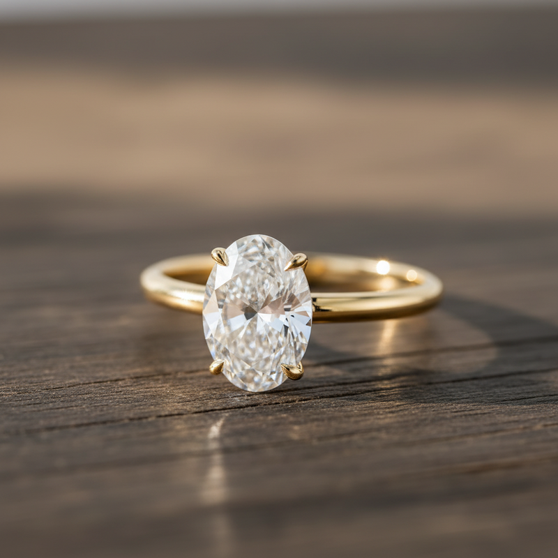 14k Gold 3 Carat Oval Moissanite Crushed Ice Cut Ring - view 2