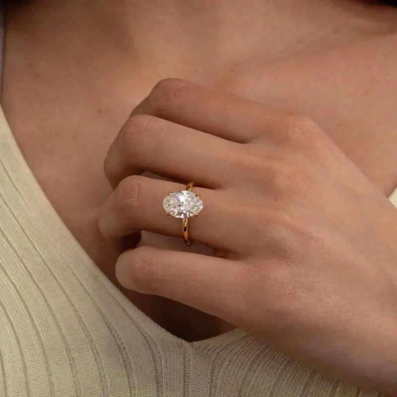 14k Gold 3 Carat Oval Moissanite Crushed Ice Cut Ring