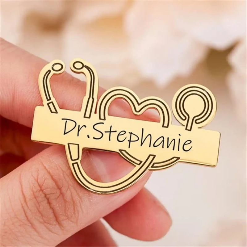 Stethoscope Custom Doctor Name Brooch Pin
