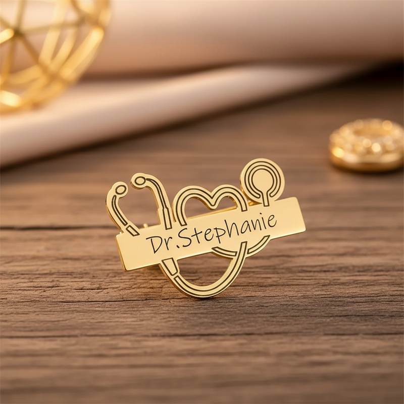 Custom stethoscope doctor name brooch pin