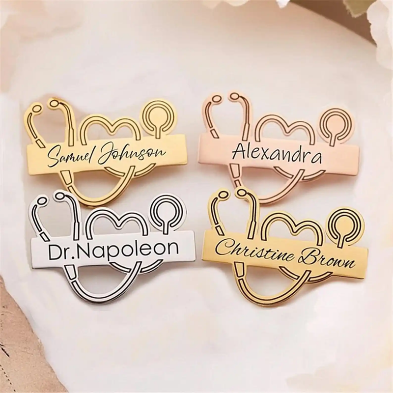 Stethoscope Custom Doctor Name Brooch Pin