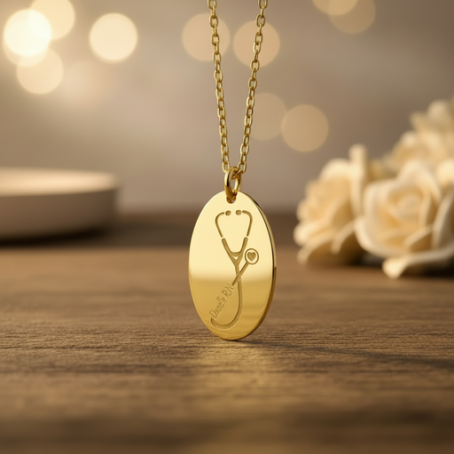 Personalized stethoscope name pendant necklace in gold plated finish