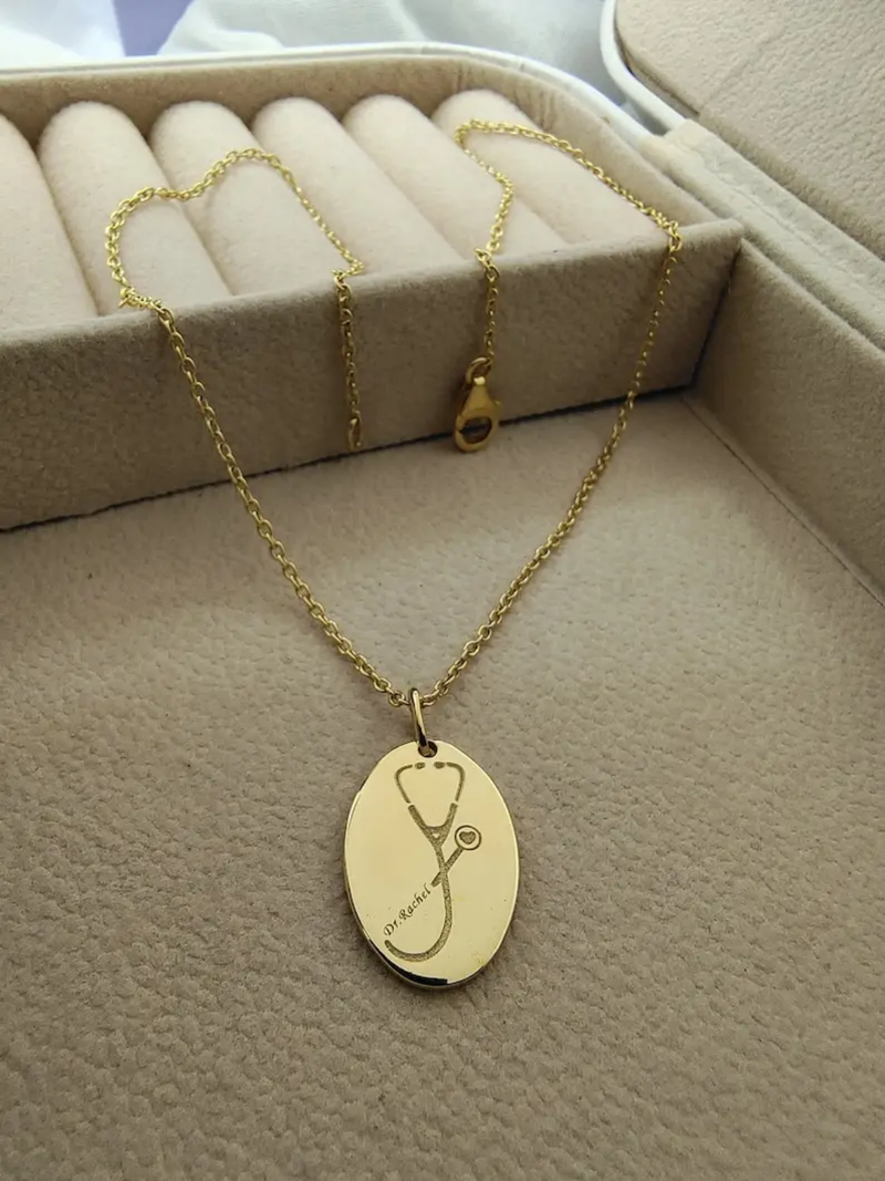 Stethoscope Personalized Name Nurse Doctor Engrave Pendant Necklace