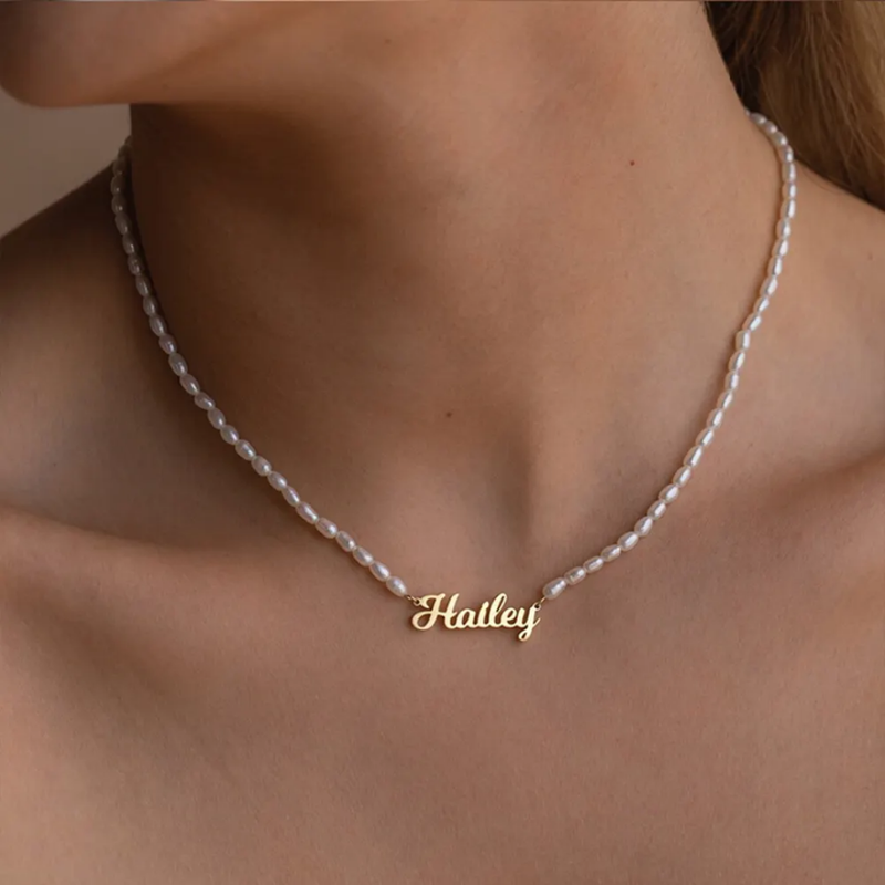 Dainty Freshwater Pearl Collarbone Name Necklace