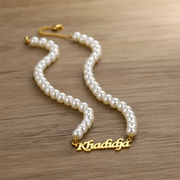 Custom freshwater pearl name necklace with adjustable chain
