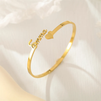Custom open cuff heart name bracelet with engraved personalized detail