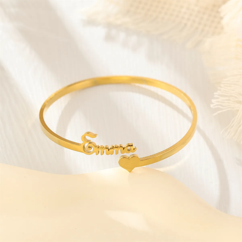 Custom Open Cuff Bangle With Heart Bracelet