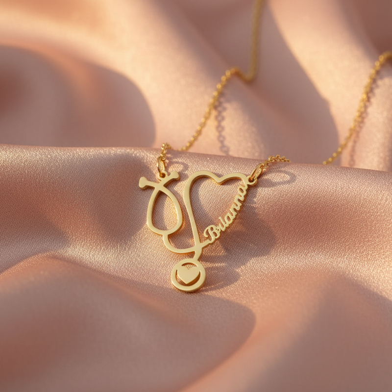 Collar con nombre de corazón de estetoscopio personalizado para médicos