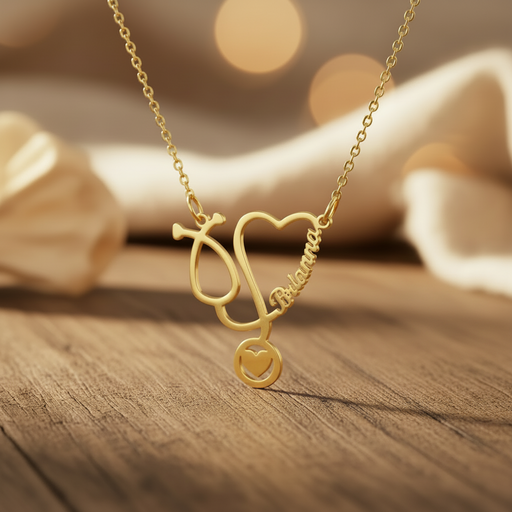 Custom stethoscope heart name necklace for doctors