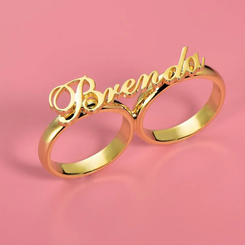 Two Fingers Name Custom Ring