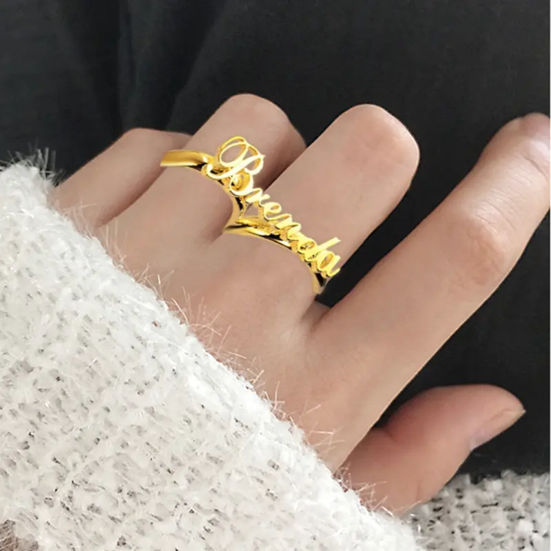Two Fingers Name Custom Ring
