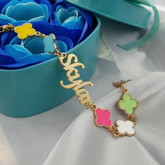 Kids Clover Personalized Name Bracelet
