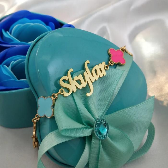 Kids Clover Personalized Name Bracelet