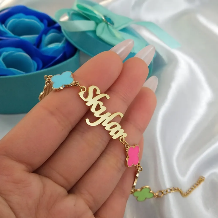 Kids Clover Personalized Name Bracelet