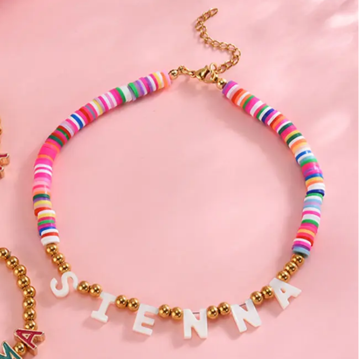 Rainbow Beaded Kids Letter Bracelet