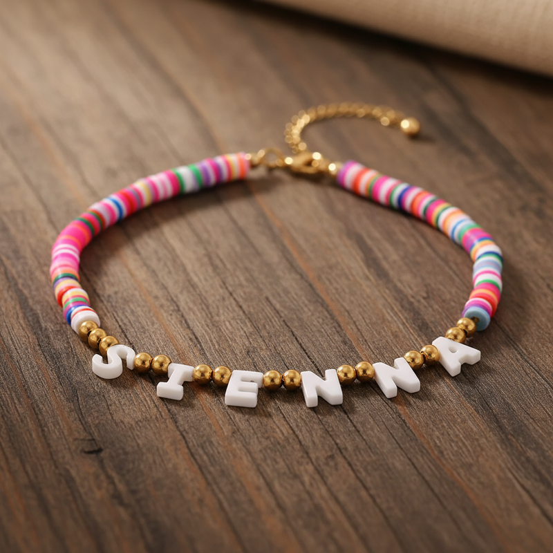 Rainbow Beaded Kids Letter Bracelet
