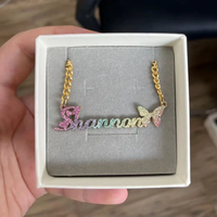 Multi frosted colors acrylic name kids necklace with custom name charm
