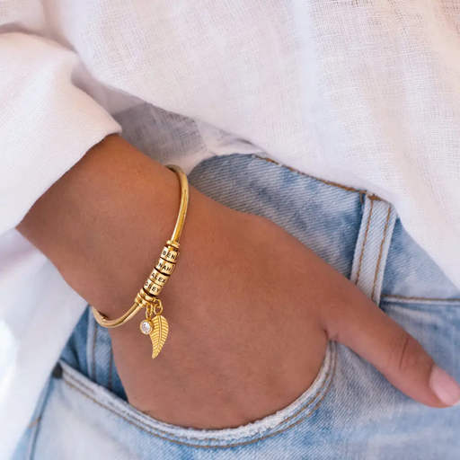 Custom Open Cuff Bangle With Heart Bracelet - view 1
