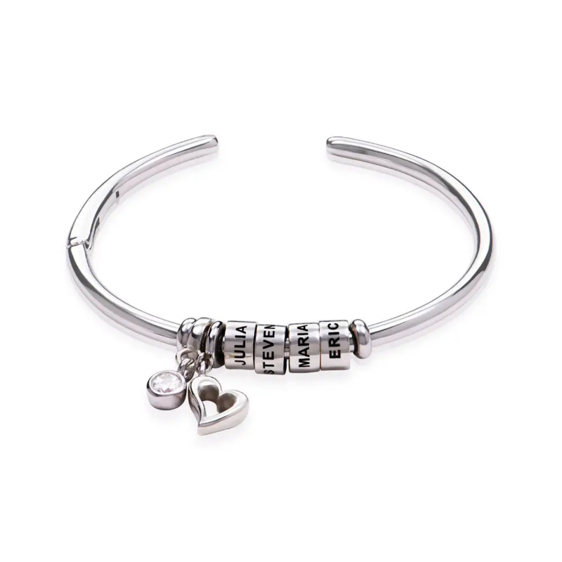 Custom Open Cuff Bangle With Heart Bracelet - view 2