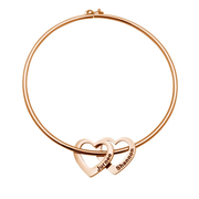 Rose gold engraved heart charm bangle