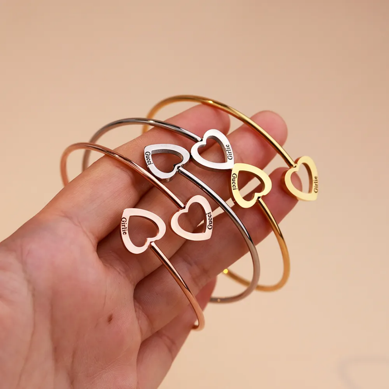 Family heart bangle examples with different heart counts