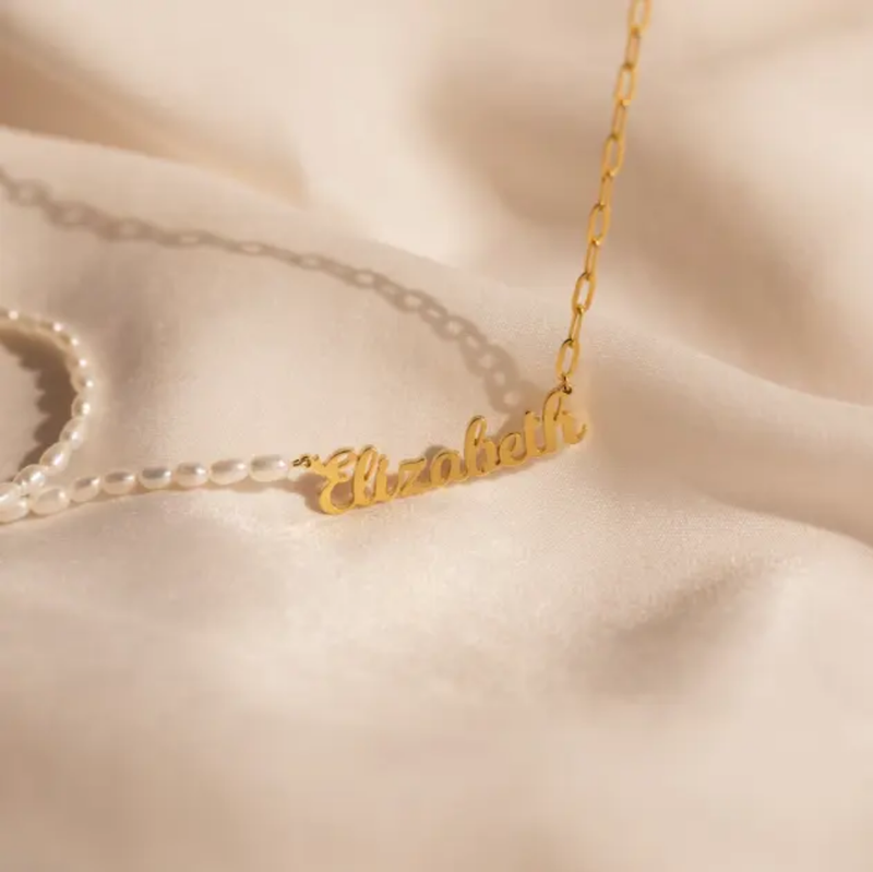 Paperclip Chain with Freshwater Pearl Name Necklace