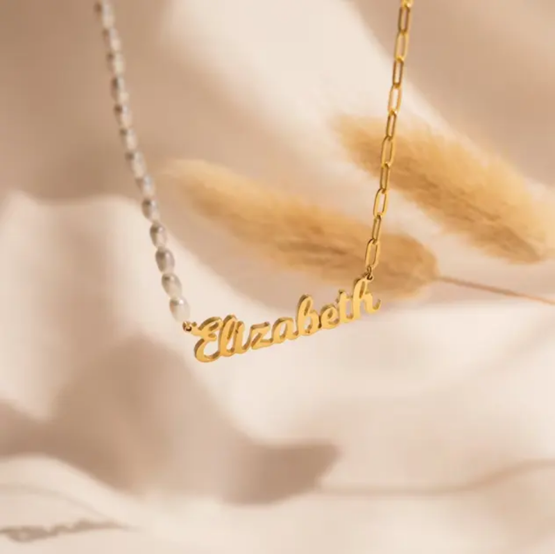 Paperclip Chain with Freshwater Pearl Name Necklace